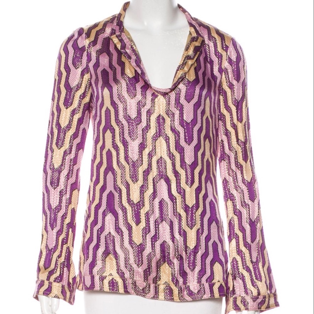 Tory Burch silk metallic top size 4